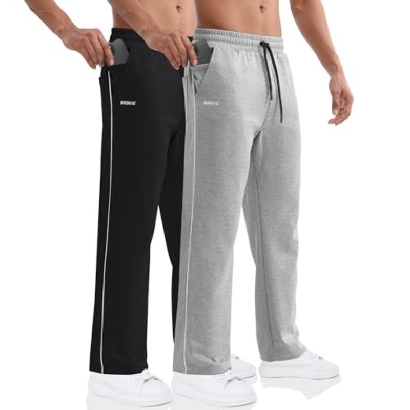 BROKIG Mens Open Bottom Jogger Pants, Straight Leg Casual Stretch Sweatpants Sport Loose Fit Sweat Pants With Zip Pocket - Image 1