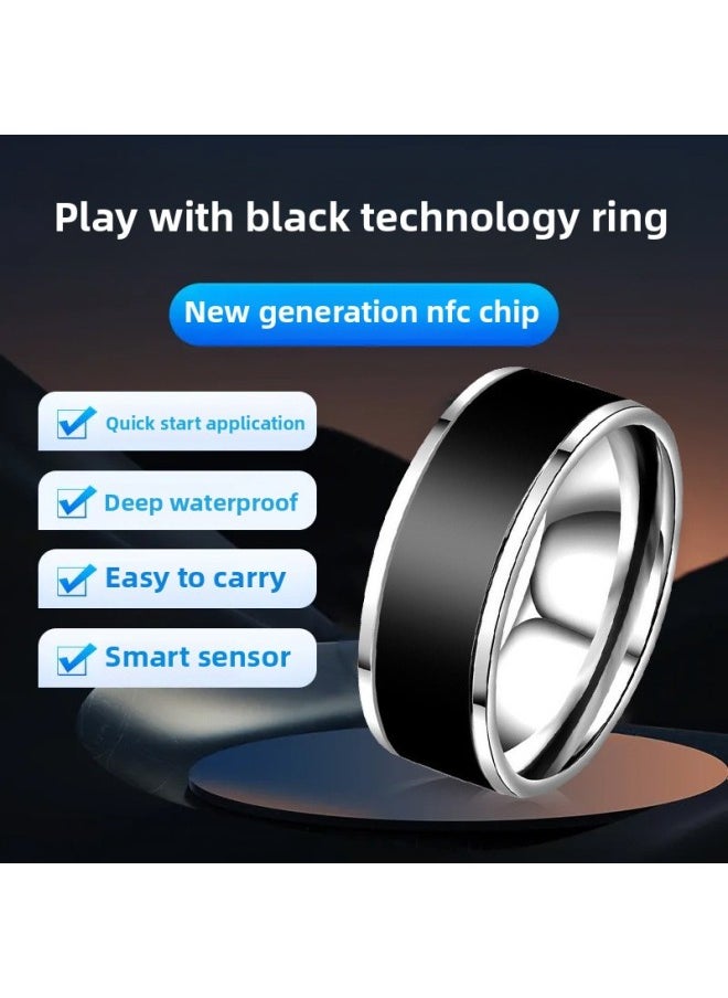 Generic - NFC Black Technology Ring Solar Multi-function Android Temperature Magic Ring Shaking Sound Network Red With Android Smart-Color:[waterproof Ring] Black No. 12 Finger Circumference 67.2mm - Image 1