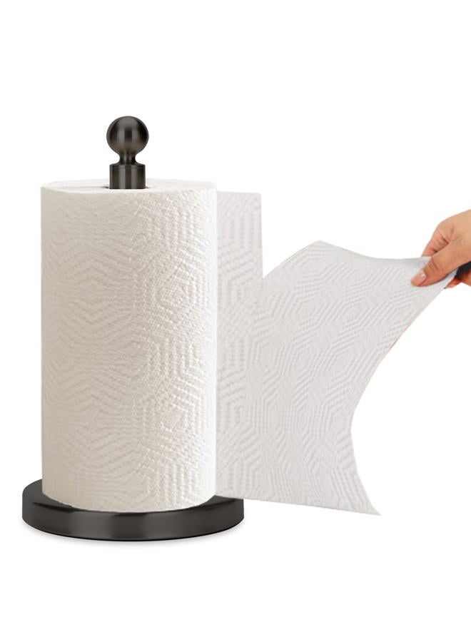 Kalitro Paper Towel Holder Countertop, Standing Paper Towel Roll Holder for Kitchen Bathroom, with Weighted Base for One-Handed Operation, No Wobbly (Stainless Steel Base, Black) - Image 1