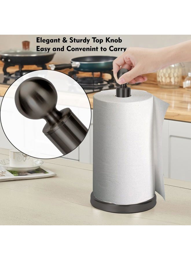 Kalitro Paper Towel Holder Countertop, Standing Paper Towel Roll Holder for Kitchen Bathroom, with Weighted Base for One-Handed Operation, No Wobbly (Stainless Steel Base, Black) - Image 3