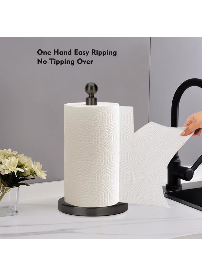 Kalitro Paper Towel Holder Countertop, Standing Paper Towel Roll Holder for Kitchen Bathroom, with Weighted Base for One-Handed Operation, No Wobbly (Stainless Steel Base, Black) - Image 2