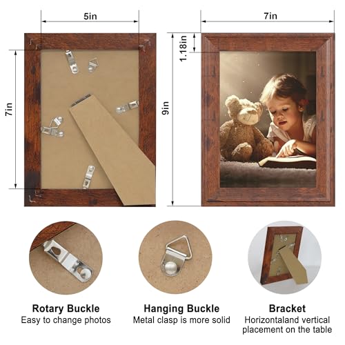 iRahmen 5x7 Picture Frame Set of 4, Brown Rustic Retro Photo Frame with Real Glass, 5 x 7 Frames for Wall Mount and Tabletop Display - Image 4