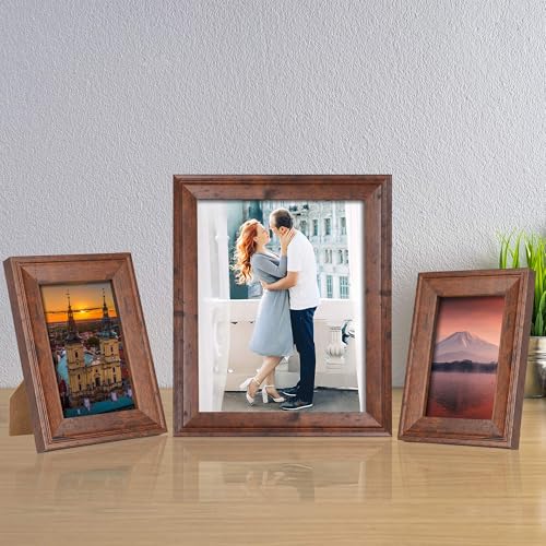 iRahmen 5x7 Picture Frame Set of 4, Brown Rustic Retro Photo Frame with Real Glass, 5 x 7 Frames for Wall Mount and Tabletop Display - Image 5