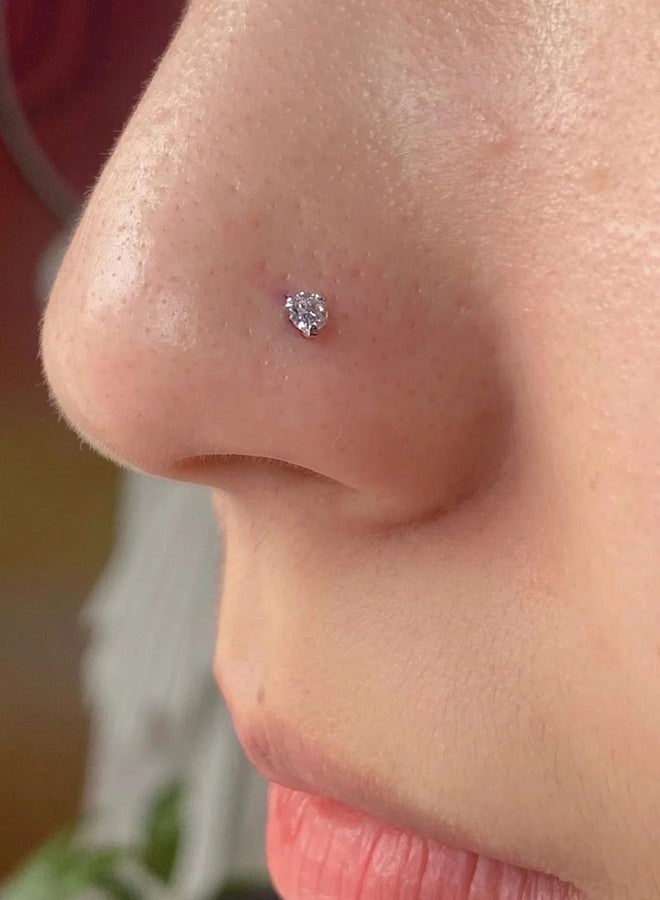 Cisyozi 18G Gold Nose Rings Studs Piercing Jewelry for Women 18 Gauge Surgical Stainless Steel L Shaped Bar Bend Curved Diamond Nose Ring Stud Piercing Jewelry Men CZ 1.5mm 2mm 2.5mm 3mm 3.5mm 4mm - Image 4
