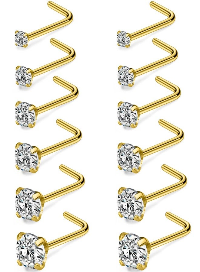 Cisyozi 18G Gold Nose Rings Studs Piercing Jewelry for Women 18 Gauge Surgical Stainless Steel L Shaped Bar Bend Curved Diamond Nose Ring Stud Piercing Jewelry Men CZ 1.5mm 2mm 2.5mm 3mm 3.5mm 4mm - Image 1