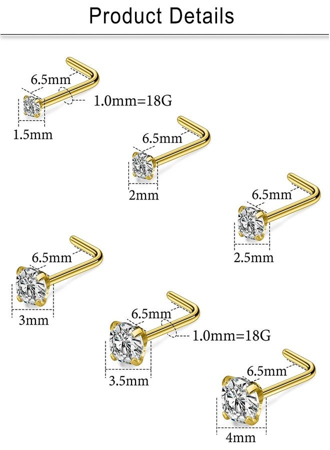 Cisyozi 18G Gold Nose Rings Studs Piercing Jewelry for Women 18 Gauge Surgical Stainless Steel L Shaped Bar Bend Curved Diamond Nose Ring Stud Piercing Jewelry Men CZ 1.5mm 2mm 2.5mm 3mm 3.5mm 4mm - Image 2
