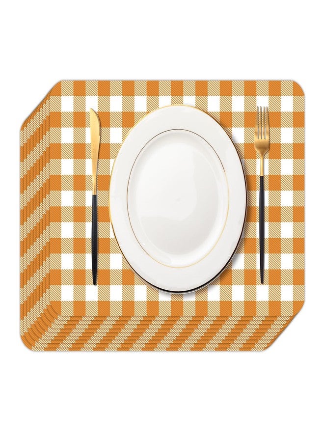 KOPOOEOE Orange White Buffalo Plaid Plastic Placemats Set of 10, 11x16 Inch Watercolor Checkered Farmhouse Plastic Table Mats for Home Party Kitchen Dining Table Decor - Image 1