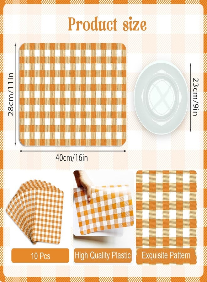 KOPOOEOE Orange White Buffalo Plaid Plastic Placemats Set of 10, 11x16 Inch Watercolor Checkered Farmhouse Plastic Table Mats for Home Party Kitchen Dining Table Decor - Image 2