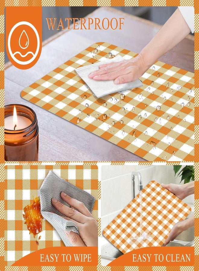KOPOOEOE Orange White Buffalo Plaid Plastic Placemats Set of 10, 11x16 Inch Watercolor Checkered Farmhouse Plastic Table Mats for Home Party Kitchen Dining Table Decor - Image 3