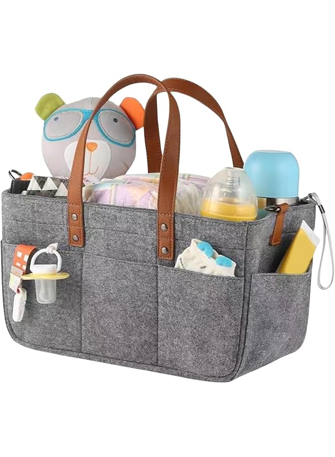 erorex Diaper Bag Baby Diaper Nappy Caddy Bag With Leather Handle Car Storage Bag With Zipper Lid Nursery - Image 1