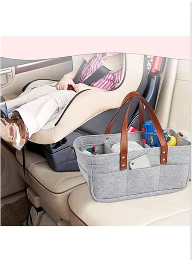 erorex Diaper Bag Baby Diaper Nappy Caddy Bag With Leather Handle Car Storage Bag With Zipper Lid Nursery - Image 3