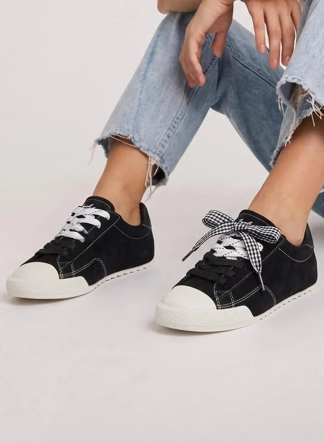 Styli  Black Textile Lace-Up Sneakers with Bow Detail for Women | Best Price UAE
