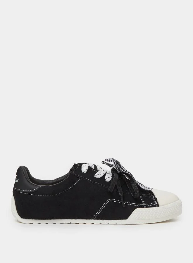 Styli Black Textile Lace-Up Sneakers with Bow Detail