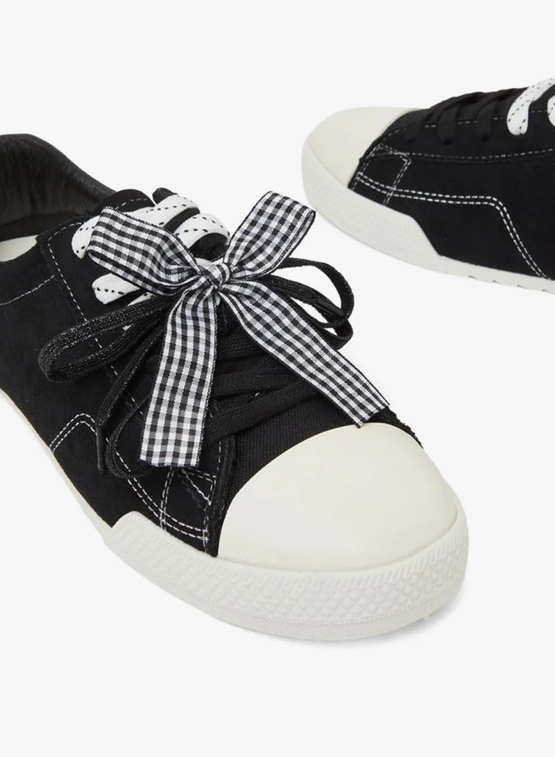 Styli  Black Textile Lace-Up Sneakers with Bow Detail for Women | Best Price UAE