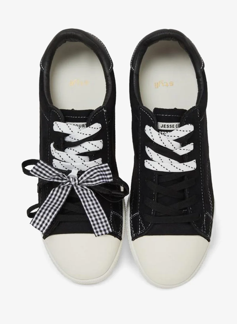 Styli  Black Textile Lace-Up Sneakers with Bow Detail for Women | Best Price UAE