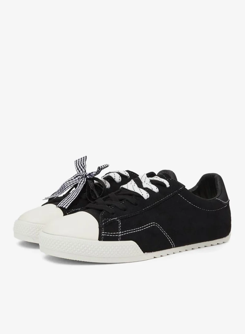 Black Textile Lace-Up Sneakers with Bow Detail