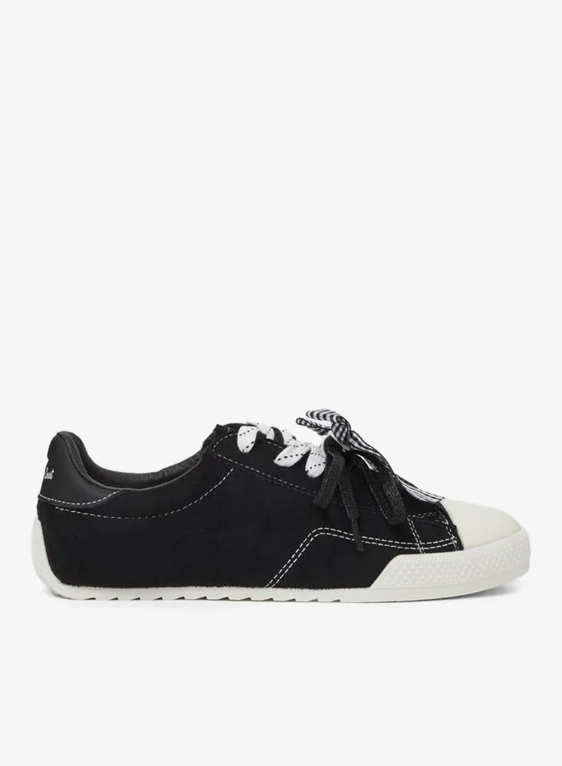 Styli  Black Textile Lace-Up Sneakers with Bow Detail for Women | Best Price UAE