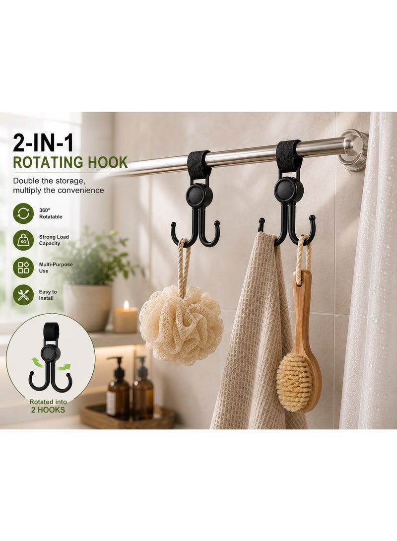 2-in-1 360° Rotating Double Hook for Stroller, Car & Bicycle | Heavy-Duty Multipurpose Hanging Hook | Black Organizer for Bags, Groceries, Diaper Bags & Accessories 2pcs - Image 2