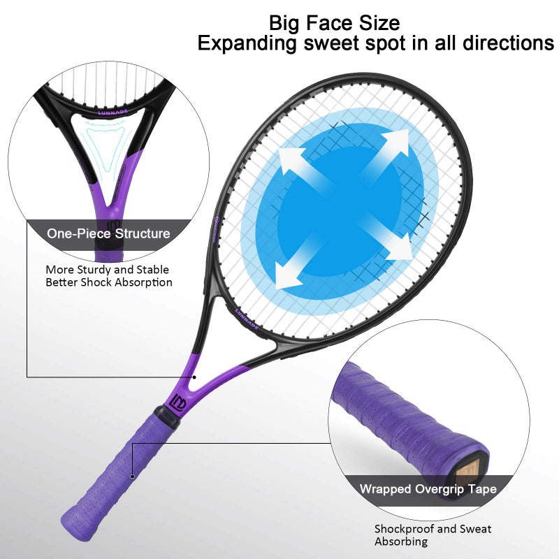 LUNNADE Adults Tennis Racket 27 Inch, Shockproof Carbon Fiber Tennis Racquet Light-Weight, Pre-Strung and Regrip, Suitable for Beginners to Intermediate Players - Image 2