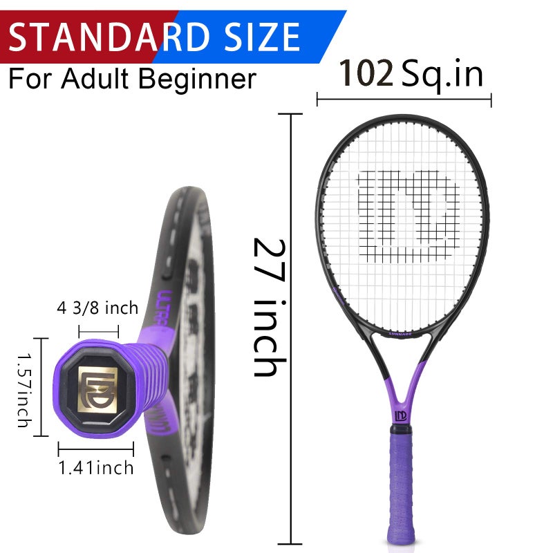 LUNNADE Adults Tennis Racket 27 Inch, Shockproof Carbon Fiber Tennis Racquet Light-Weight, Pre-Strung and Regrip, Suitable for Beginners to Intermediate Players - Image 5
