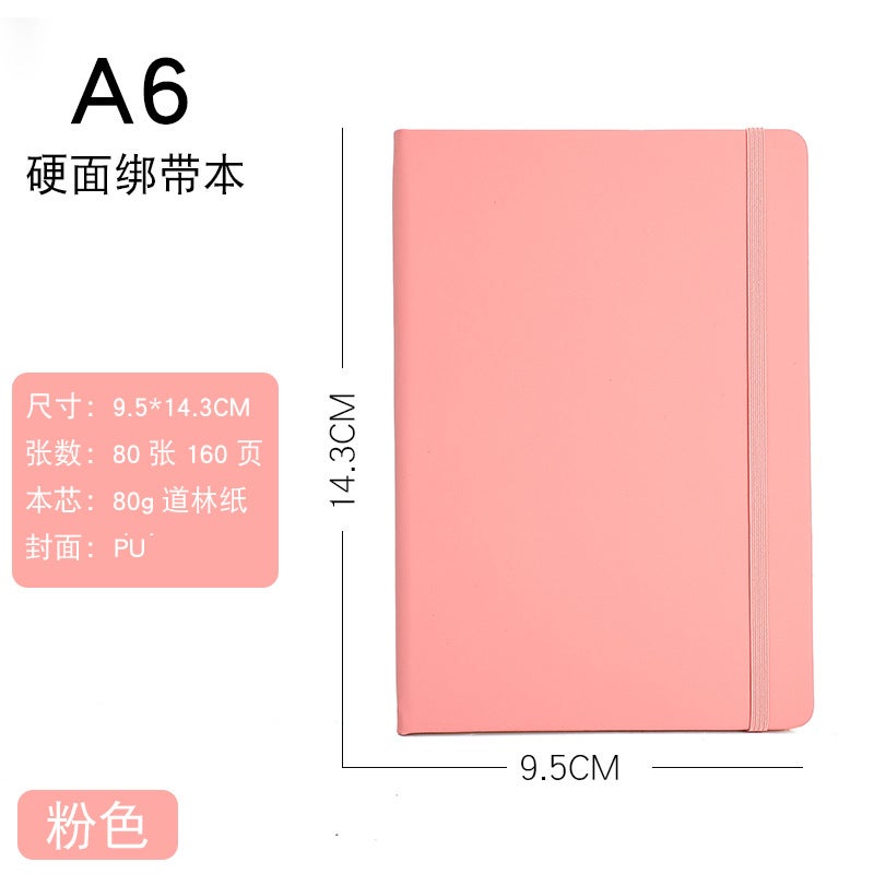 Business office notebook simple meeting record book A5 notepad hard surface strap notebook custom logo A6 strap/pink - Image 1