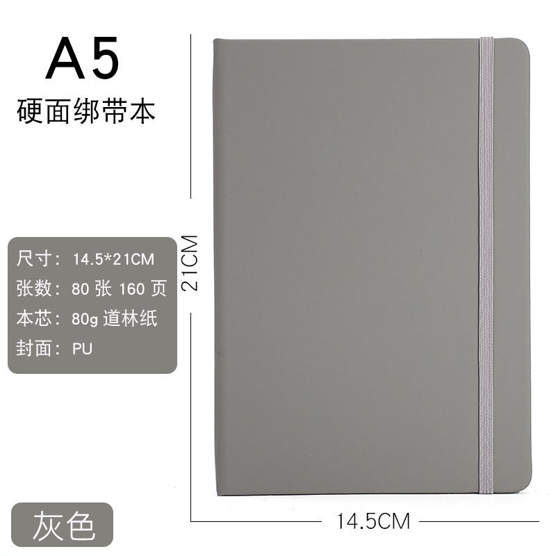 Business office notebook simple meeting record book A5 notepad hard surface strap notebook custom logo A6 strap/pink - Image 5