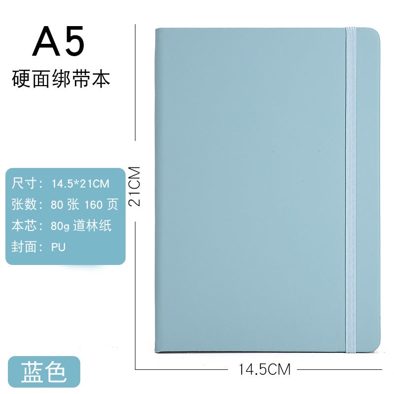 Business office notebook simple meeting record book A5 notepad hard surface strap notebook custom logo A6 strap/pink - Image 4