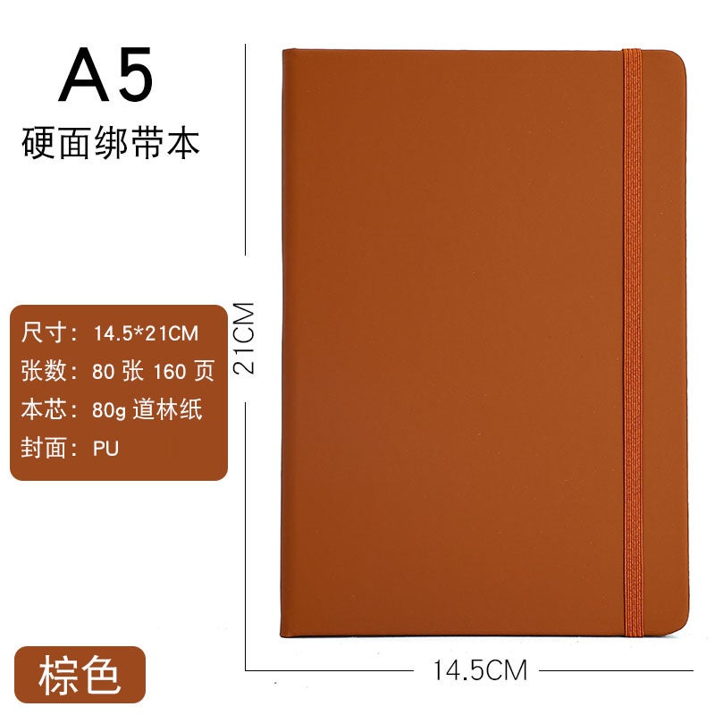 Business office notebook simple meeting record book A5 notepad hard surface strap notebook custom logo A6 strap/pink - Image 2