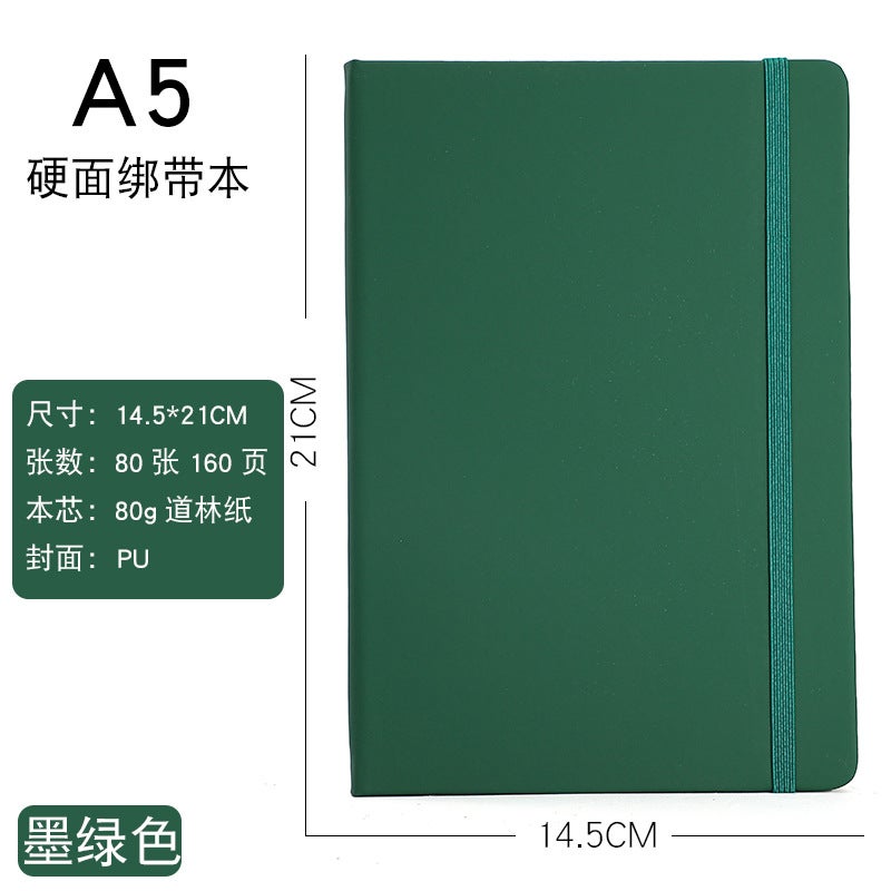 Business office notebook simple meeting record book A5 notepad hard surface strap notebook custom logo A6 strap/pink - Image 3