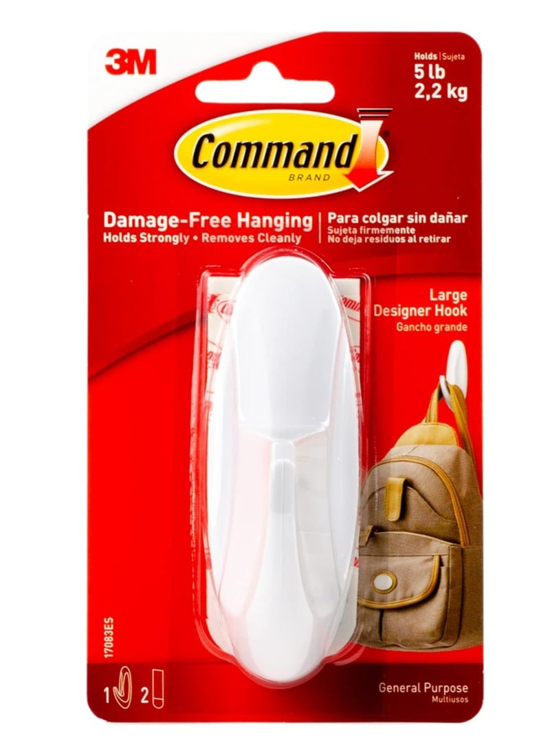 Command 3/4 In Opening, 5 Lb, 1-Designer Hook White L - Image 1