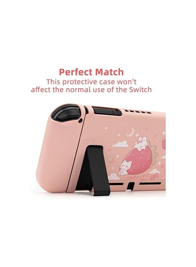 بروماس حافظة واقية متوافقة مع سويتش، غطاء حماية نحيف ناعم من مادة TPU متوافق مع وحدة تحكم نينتندو سويتش وجوي كون (أرنب الفراولة) [لعبة فيديو] [لعبة فيديو] - Image 4