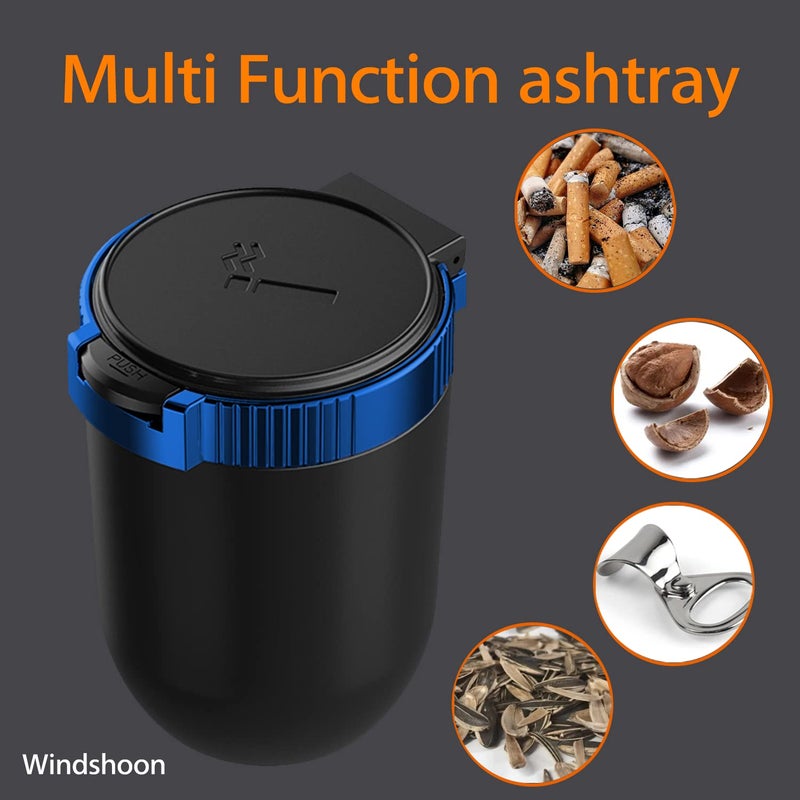 Windshoon Smokeless Car Ashtray with Lid - Stainless Steel Inner Container Windproof Ashtray, Portable LED Blue Light Auto Accessories for Travel, Detachable Mini Trash Can (Blue 1-Pack) - Image 5