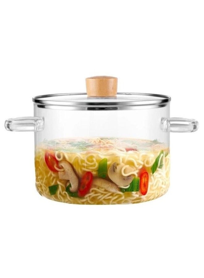 قدر زجاجي من البورسليكات سعة 2600 مل، وعاء طهي زجاجي شفاف، قدر زجاجي مع غطاء، وعاء زجاجي مقاوم للحرارة - Image 1