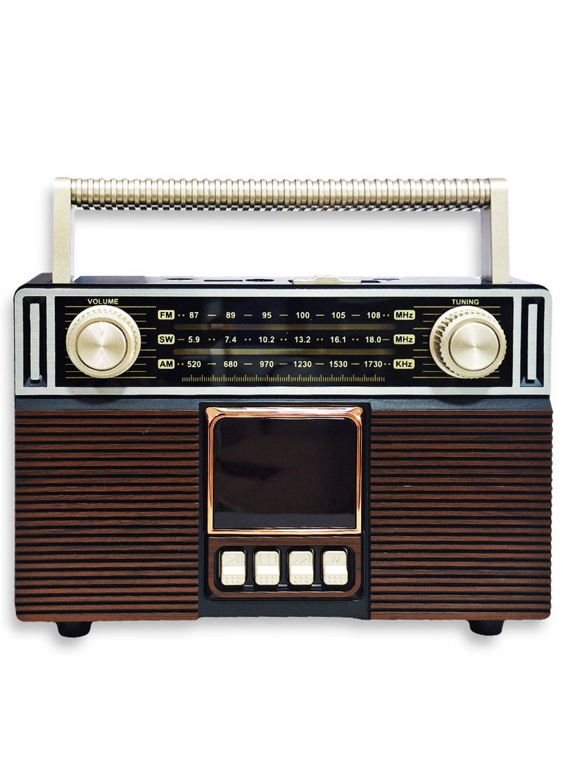 Generic - Bluetooth Wireless Audio Radio, MD1307BT Audio Data Transmission with USB to Type C Cable, high quality sound TF Card, AUX Input, with Attractive Spectrum Light and Classic Design - Brown - Image 1