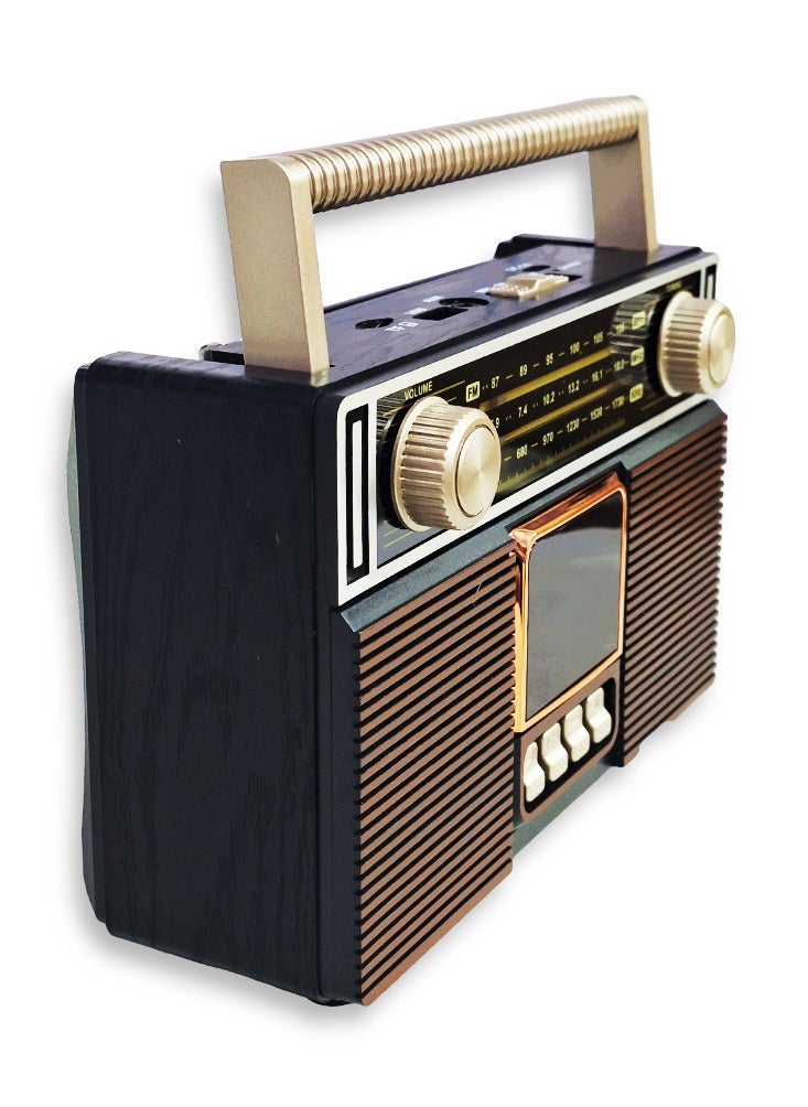 Generic - Bluetooth Wireless Audio Radio, MD1307BT Audio Data Transmission with USB to Type C Cable, high quality sound TF Card, AUX Input, with Attractive Spectrum Light and Classic Design - Brown - Image 1