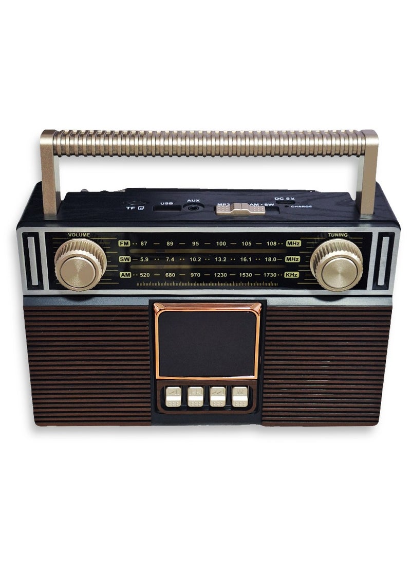 Generic - Bluetooth Wireless Audio Radio, MD1307BT Audio Data Transmission with USB to Type C Cable, high quality sound TF Card, AUX Input, with Attractive Spectrum Light and Classic Design - Brown - Image 1