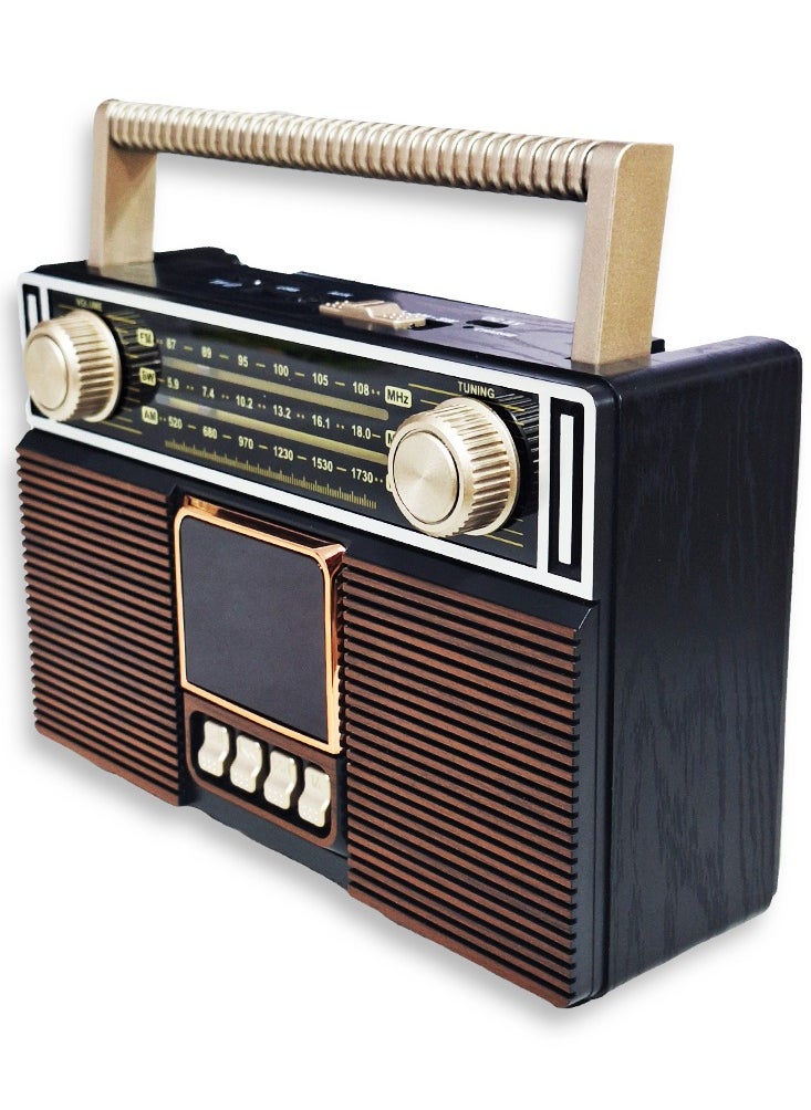 Generic - Bluetooth Wireless Audio Radio, MD1307BT Audio Data Transmission with USB to Type C Cable, high quality sound TF Card, AUX Input, with Attractive Spectrum Light and Classic Design - Brown - Image 1