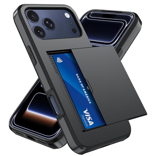Qinmay حافظة هاتف Qinmay المتوافقة مع iPhone 17 Pro Max، محفظة مع حامل بطاقات مدمج، حماية مزدوجة الطبقة مقاومة للصدمات، فتحة بطاقات مخفية، غطاء نحيف للهاتف لـ iPhone 17 Pro Max، أسود - Image 1