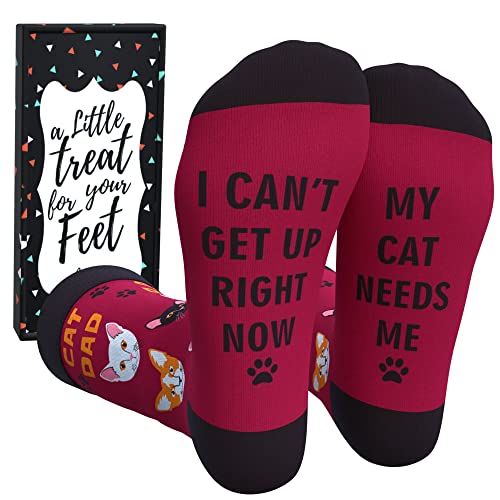 Cavertin Men's Programming Alien Sasquatch Cat Dad Dog Dad Music Fishing Socks with Gift Box (Cat Dad) - Image 1