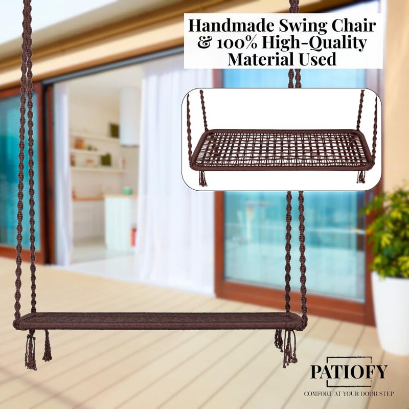 Patiofy Premium 2 Seater Swing for AdultsSwing ChairSwing for BalconyJhula for AdultsDouble Seater Swing with Hanging KitSwing for Indoor and Outdoor Brown - Image 2