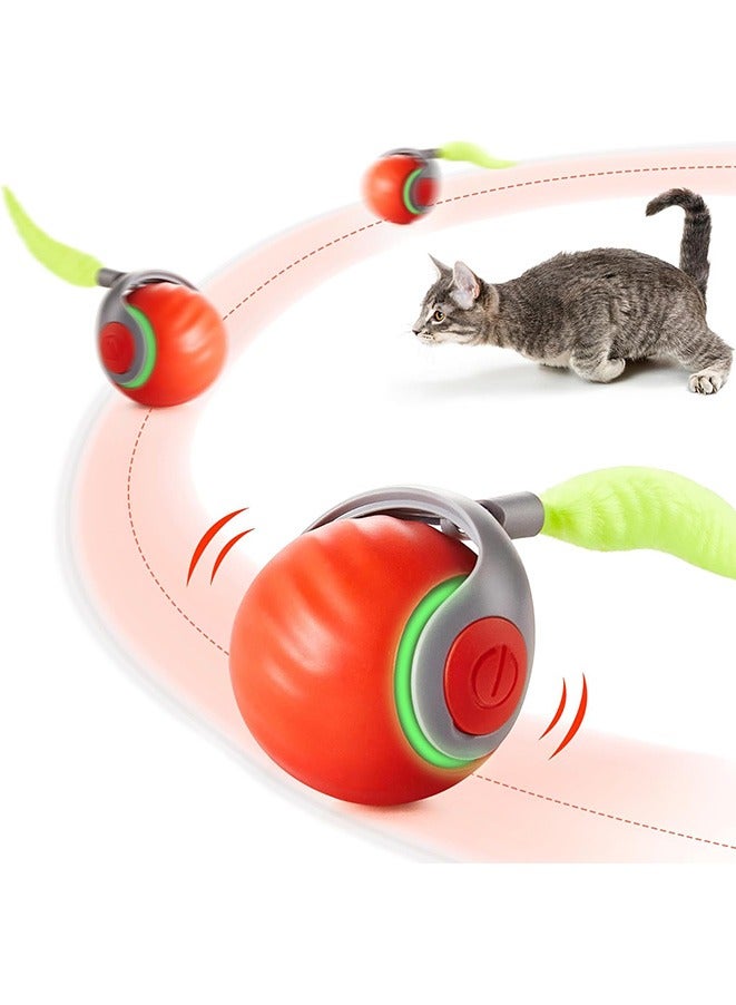 Moving Ball Cat Toys with Feather Tail, Rechargeable 2025 New Interactive Ball for Indoor Cats Exercise, Smart Interactive Kitten Rolling Ball, Orange - Image 1