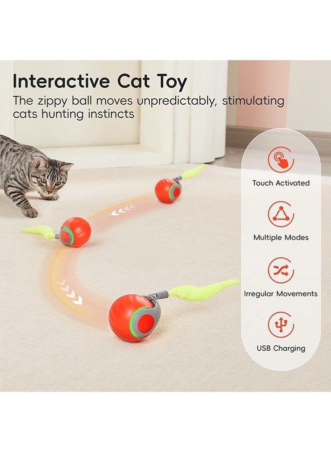 Moving Ball Cat Toys with Feather Tail, Rechargeable 2025 New Interactive Ball for Indoor Cats Exercise, Smart Interactive Kitten Rolling Ball, Orange - Image 2