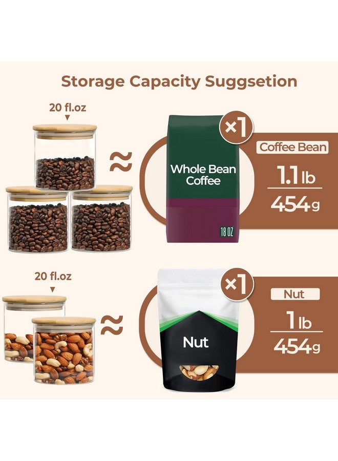 ComSaf Airtight Glass Food Storage Jars Set of 6, 20oz Clear Glass Food Storage Container with Sealing Wooden Lid, Stackable Spice Jar, Round Kitchen Canister for Sugar, Tea, Coffee bean, Pasta, Oat - Image 3