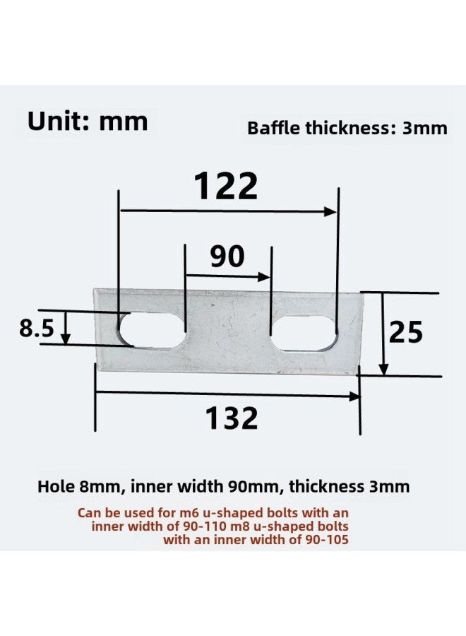 Carbon Steel Galvanized U-bolt Baffle U-shaped Saddle Card Double-hole Backing Plate Baffle Card Galvanized Backing Plate Available-Color:8*90*3 (5 Pieces)  - Image 1