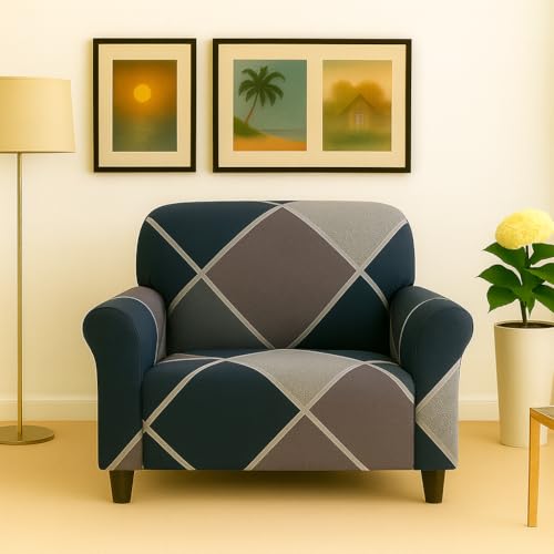 Homerz Premium 1 Seater Universal Elastic fit Sofa Cover Fully Covered, Non-Slip Sticky Elastic Stretchable Sofa Set Slipcover Protector (Solid Green, 1 Seater) - Image 1