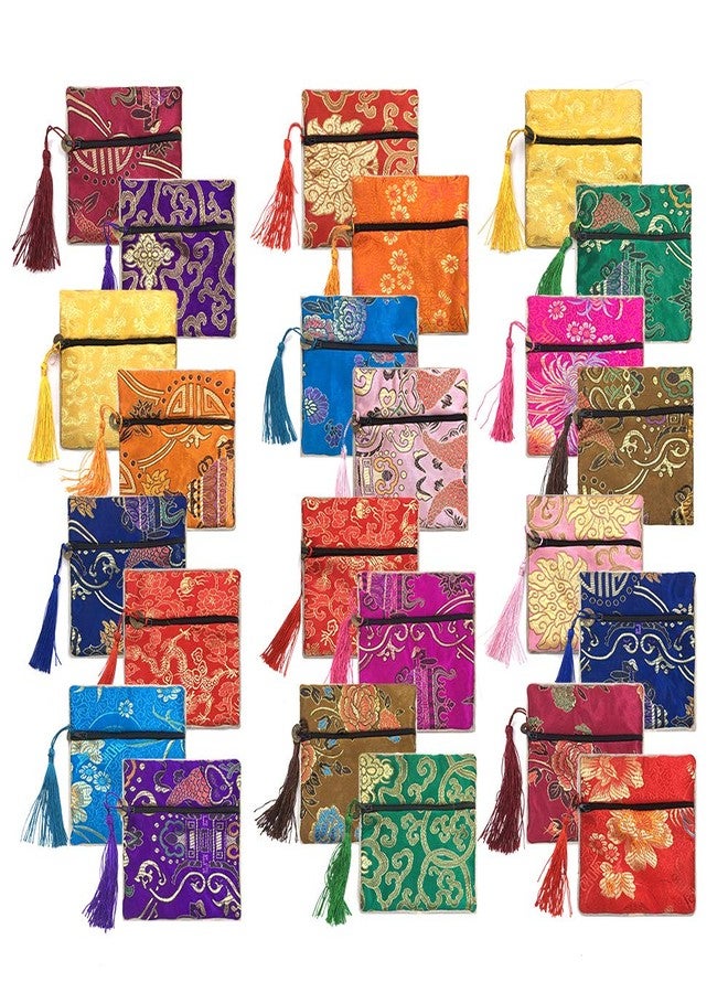 Vafon Aligle 24pc Chinese Silk Brocade Coin Purse Embroider Jewelry Bag Zipper Wallet Pouch - Image 1