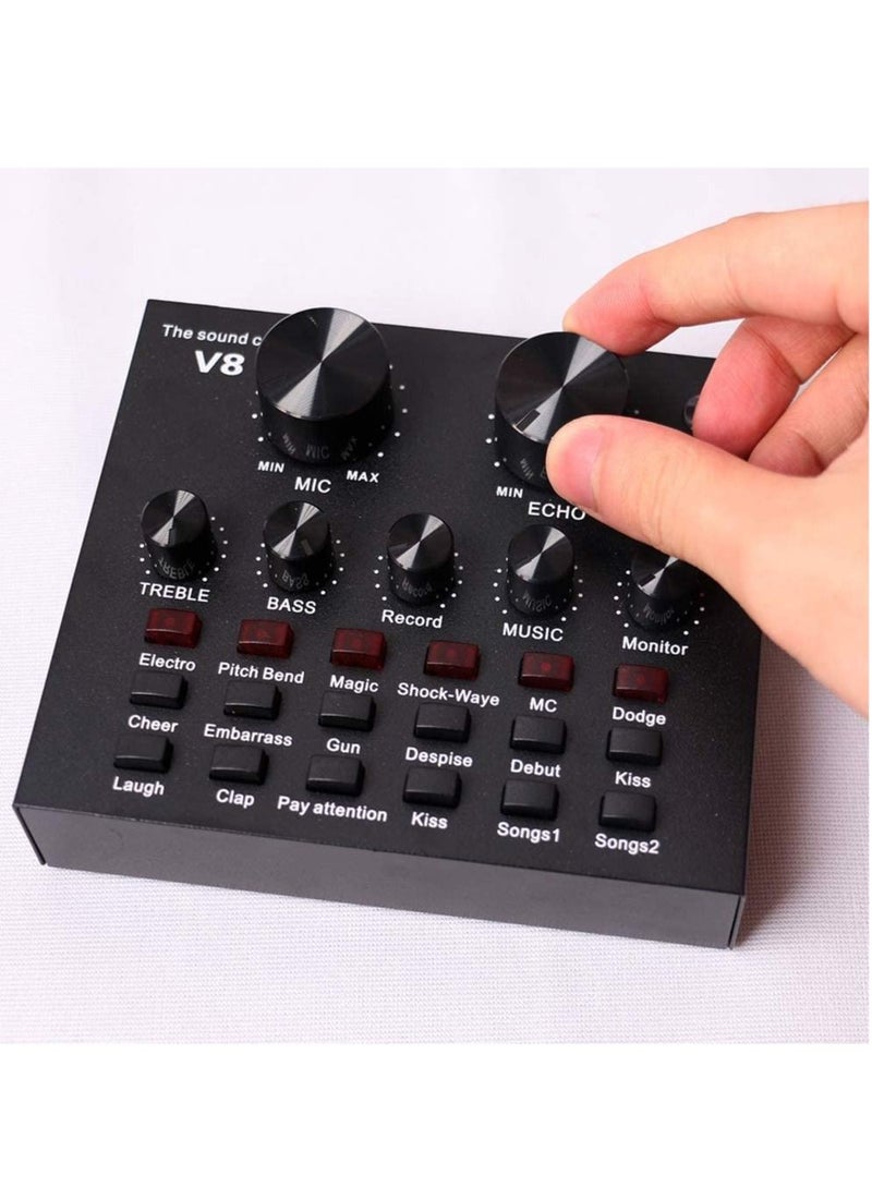 LEDIN V8 Multifunctional Live Sound Card with Bluetooth and USB Audio Interface Intelligent Volume Adjustable Audio Mixer Sound Card for Recording Hosting Speech  - Image 2