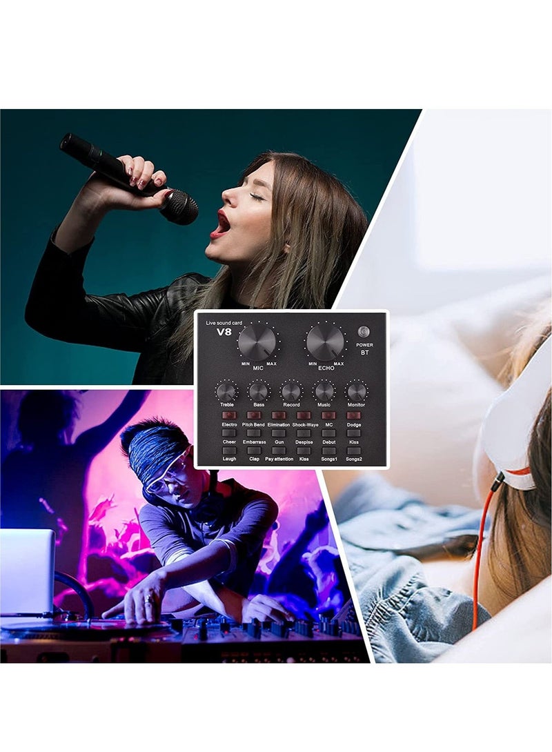 LEDIN V8 Multifunctional Live Sound Card with Bluetooth and USB Audio Interface Intelligent Volume Adjustable Audio Mixer Sound Card for Recording Hosting Speech  - Image 5