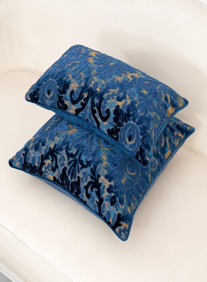 Alerfa Boho Blue Floral Throw Pillow Cover 18x18 Inch Cut Velvet Sqaure Luxury Embroidered Decorative Pillow Cover for Couch Living Room Bedroom - Image 4