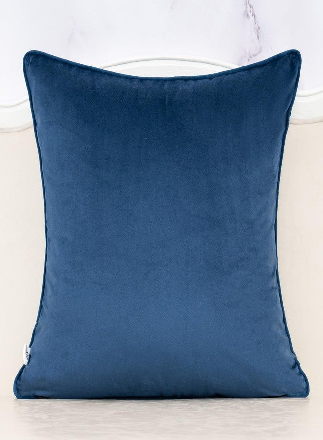 Alerfa Boho Blue Floral Throw Pillow Cover 18x18 Inch Cut Velvet Sqaure Luxury Embroidered Decorative Pillow Cover for Couch Living Room Bedroom - Image 2